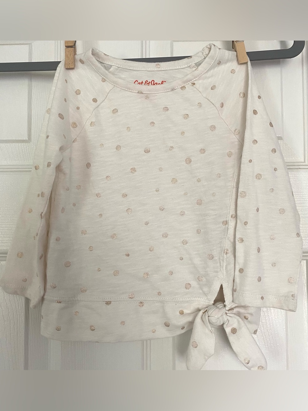 Cat & Jack Cream Long Sleeve Sparkle Polka Dot Tie-Hem Top